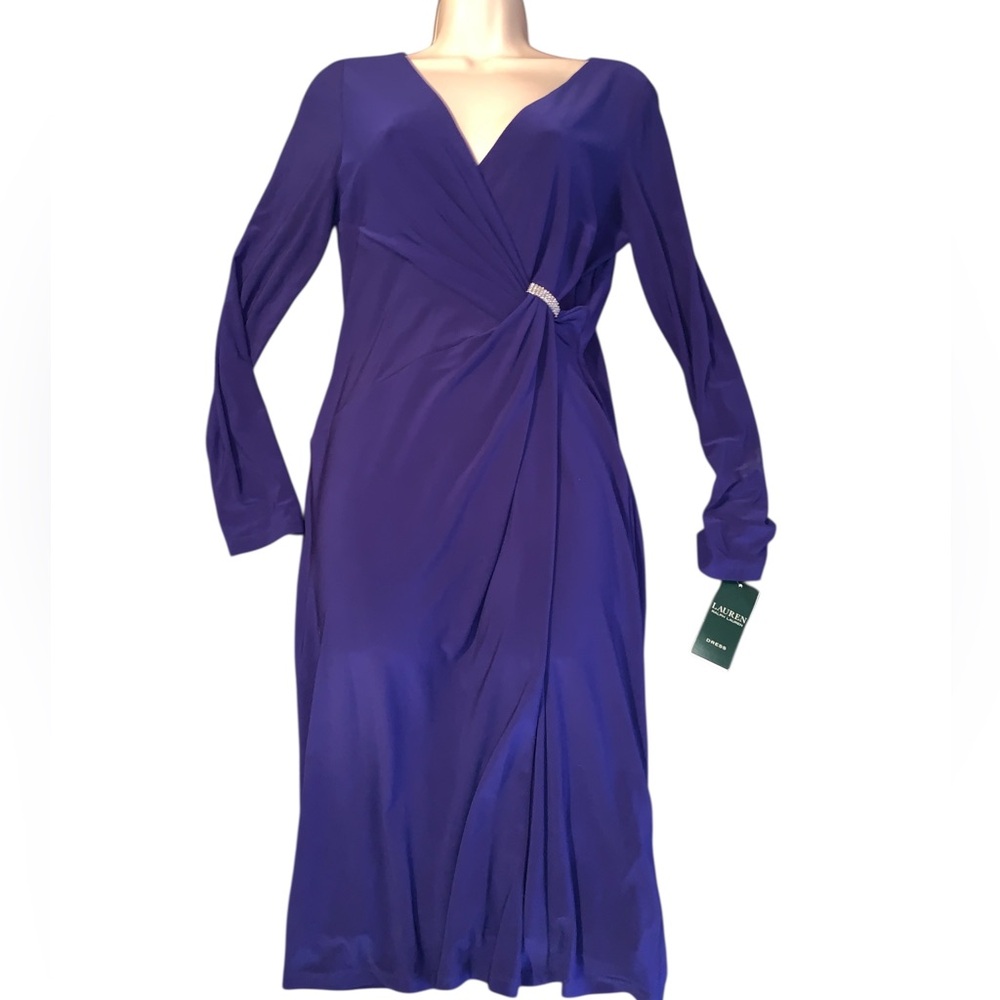 Lauren Ralph Lauren Royal Blue Twist-Front Long Sleeve Dress NWT